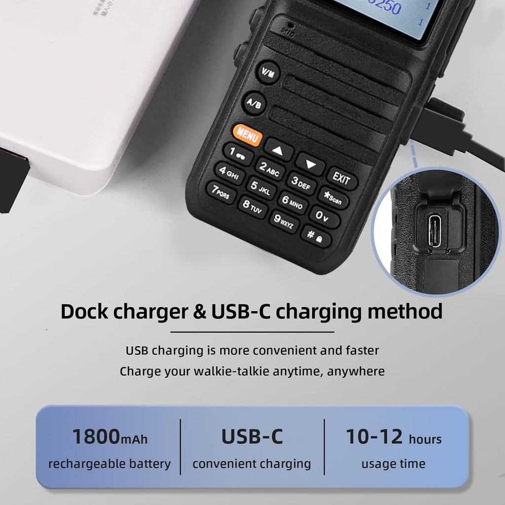 5W GMRS Radio Handheld Two Way Radio Walkie Talkies with Speak Mic, NOAA, USB-C (2 Pack) V55765