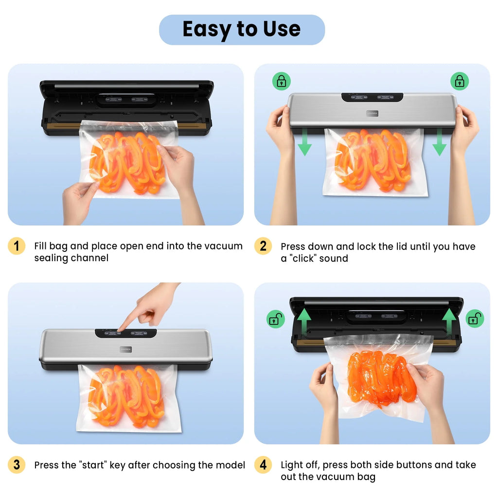 70Kpa Vacuum Sealer with Vacuum Hose & 10Pcs Bags R725