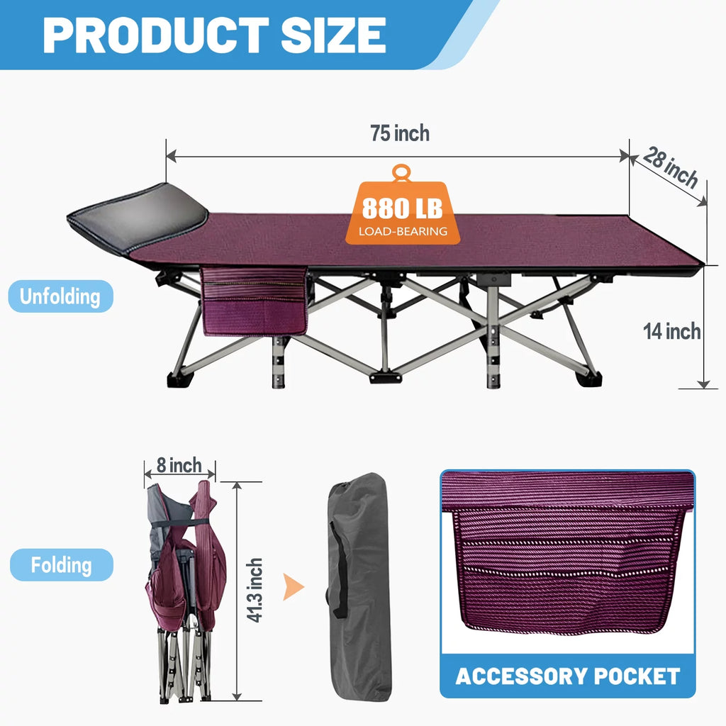 Portable Folding Camping Cot with Pearl Mattress and Carry Bag M555507