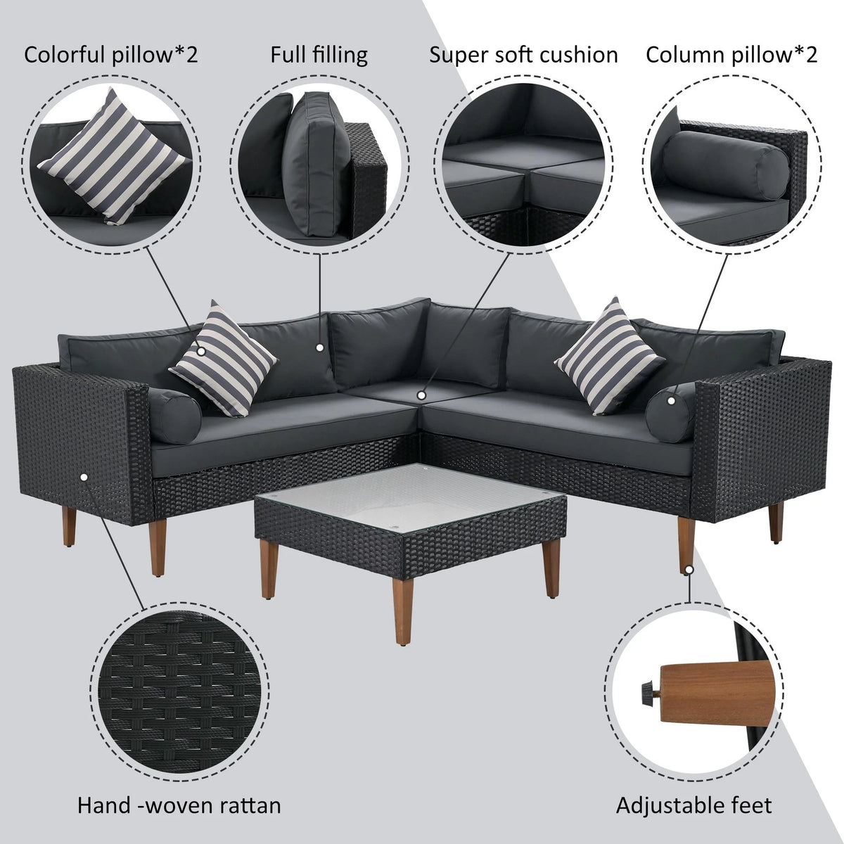 4 Pieces All-Weather Wicker Patio Sofa Set H37046