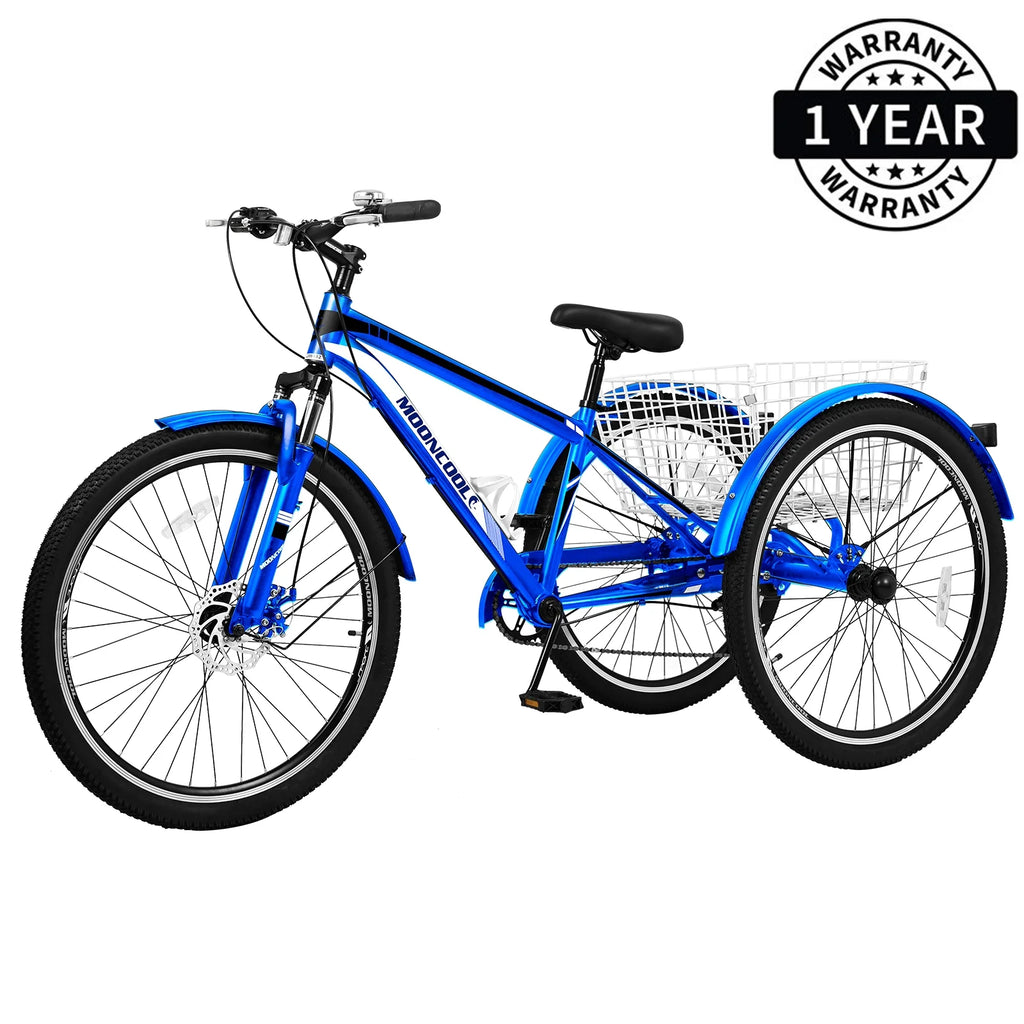 Adult Mountain Tricycle, 7 Speed Three Wheel Bike, 24/26/27.5 inch, 420 lbs H499691