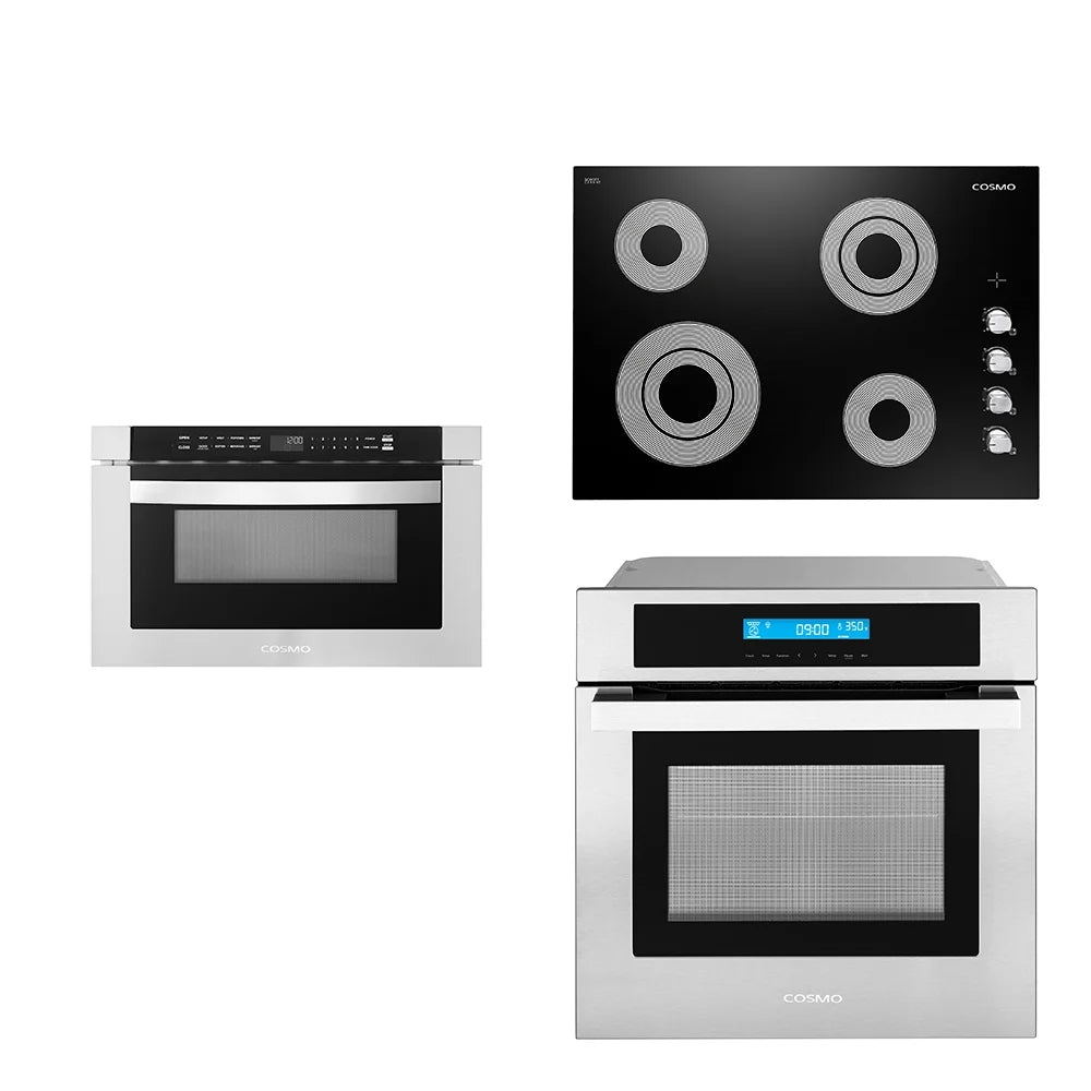 3 Piece Kitchen Appliance Package with Electric Cooktop Microwave Drawer Wall Oven L455342