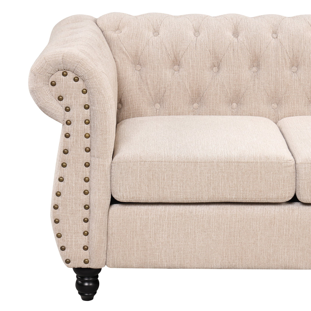 3 Seater Button Tufted Upholstered Sofa with Rolled Arms Z4547
