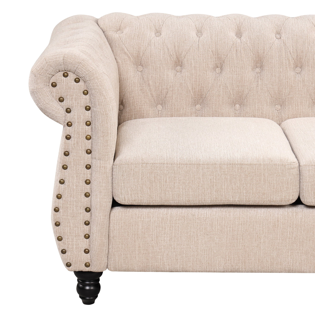 3 Seater Button Tufted Upholstered Sofa with Rolled Arms Z4547
