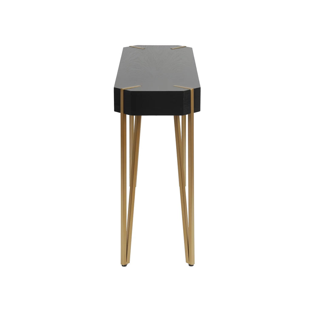 Black Wood and Gold Metal Console Table Q647519