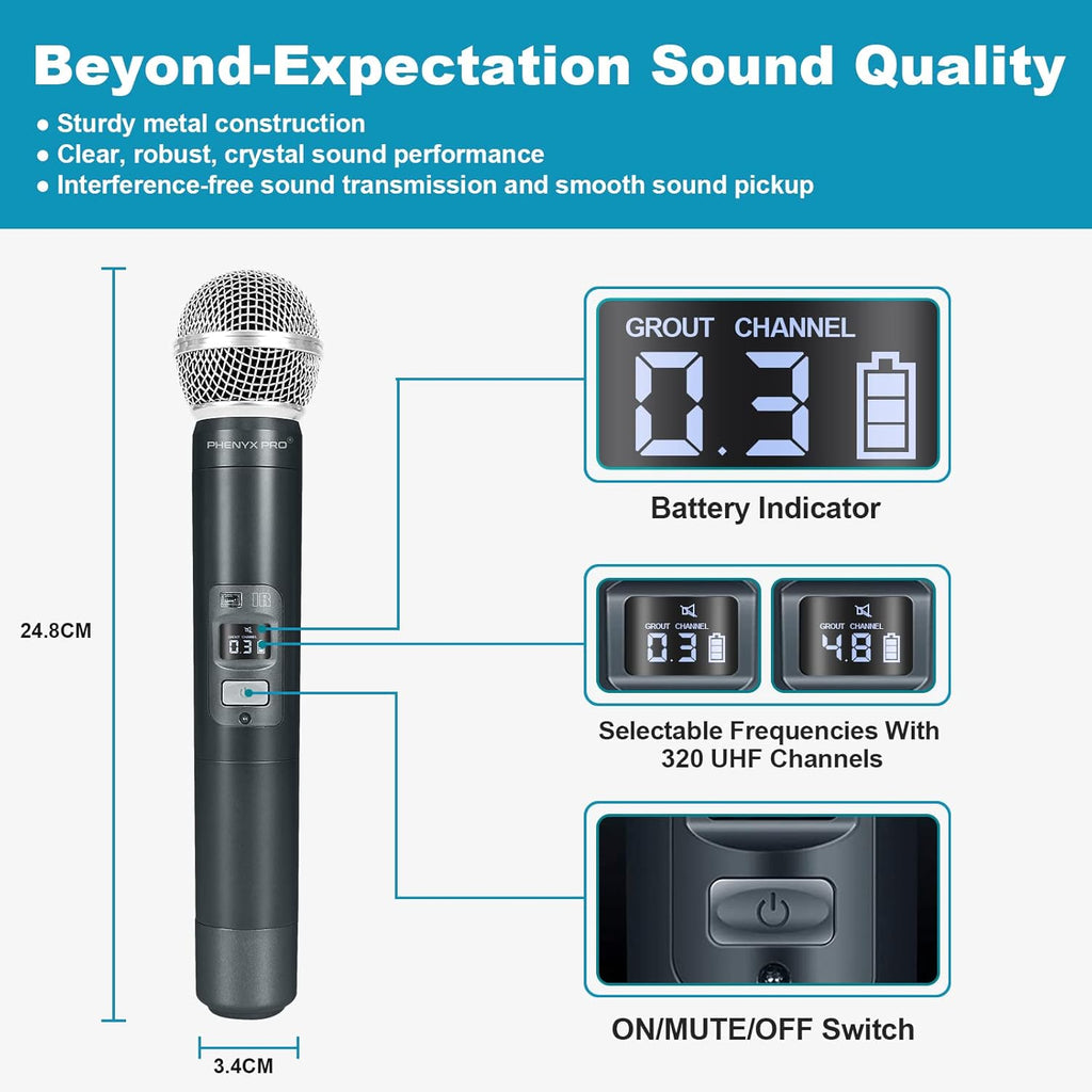 Eight-Channel Wireless Microphone System with Metal Handheld Mics E368