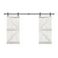 White Stained Solid Pine Wood Interior Double Sliding Barn Door with Hardware Kit V784026