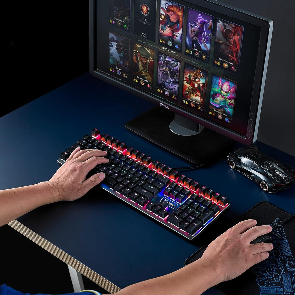 V700RGB LED Alloy Backlit Wired Mechanical Gaming Keyboard with Blue Switches, Braided Fiber Cable, Pack of 2 Q345
