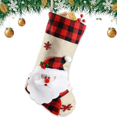 18.5'' Burlap Plaid Christmas Stockings 1-Pack L140
