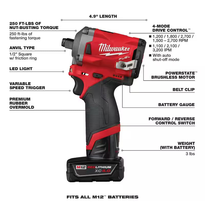 12V Brushless Cordless 1/2 in. Impact Wrench Kit & Right Angle Impact Wrench V58086