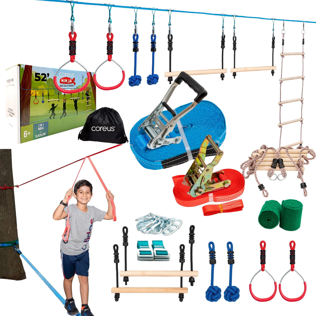 Ninja Warrior Obstacle Course for Kids Slackline 52 Ft N361451