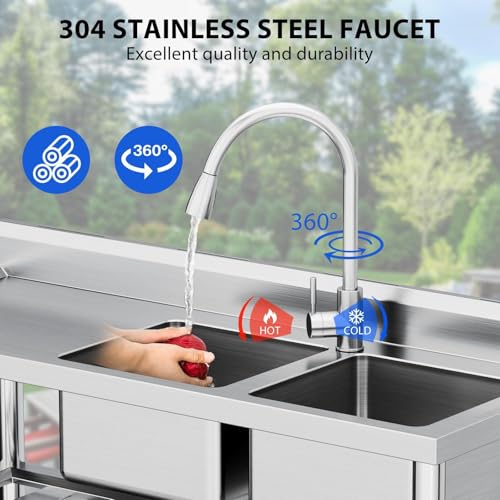 Stainless Steel Double Bowl Utility Sink with Pull-Down Faucet U370