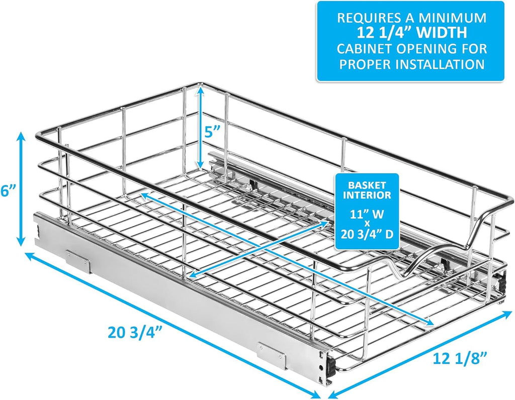 Pull Out Cabinet Organizer Basket, 11W x 21D x 5H B41251