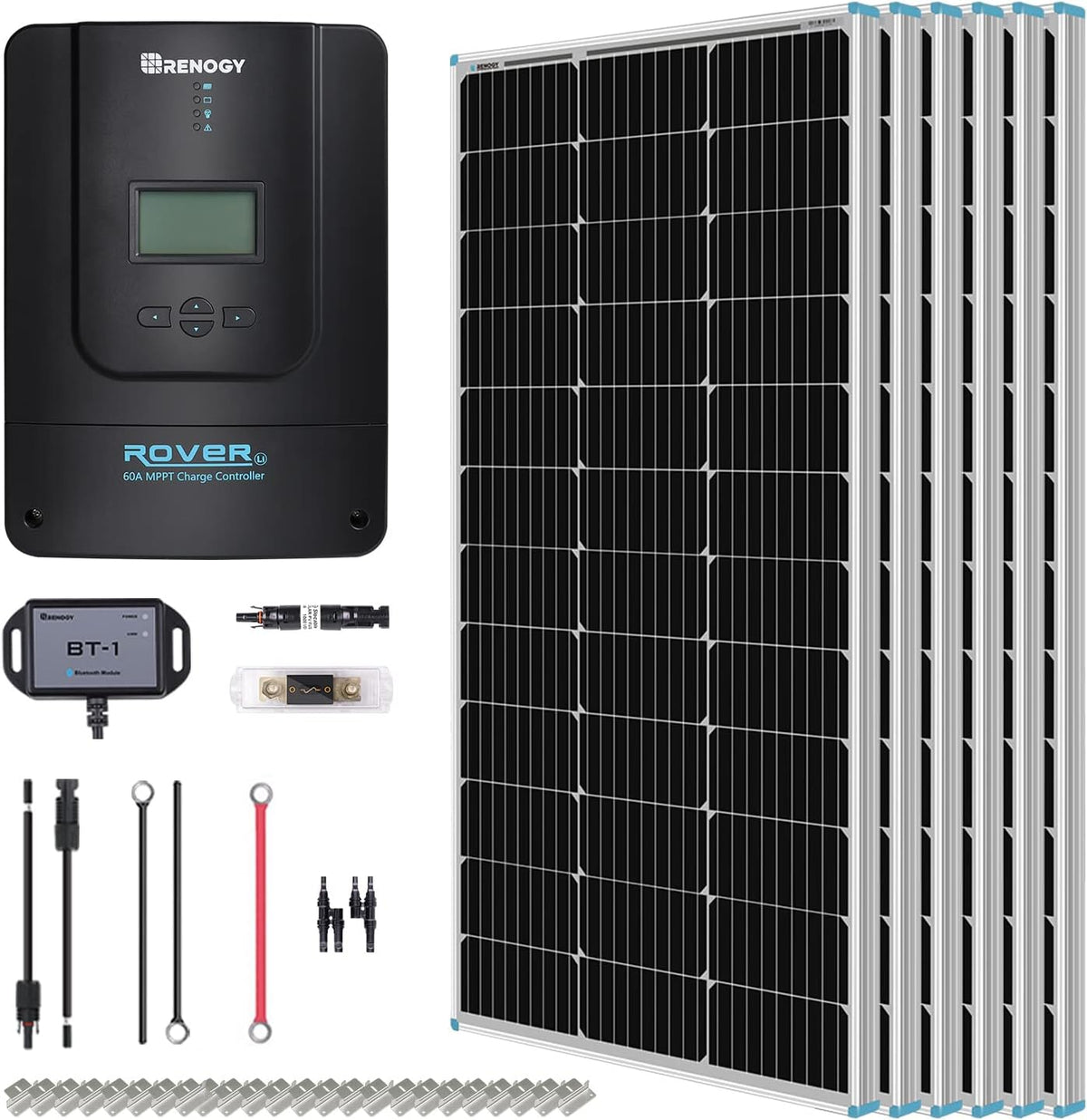 400 Watt 12 Volt 4 Pcs 100W Panel 40A MPPT Charge Controller Bluetooth Module Mounting Z Brackets Adaptor Kit Tray Cables Set Solar Power System W494
