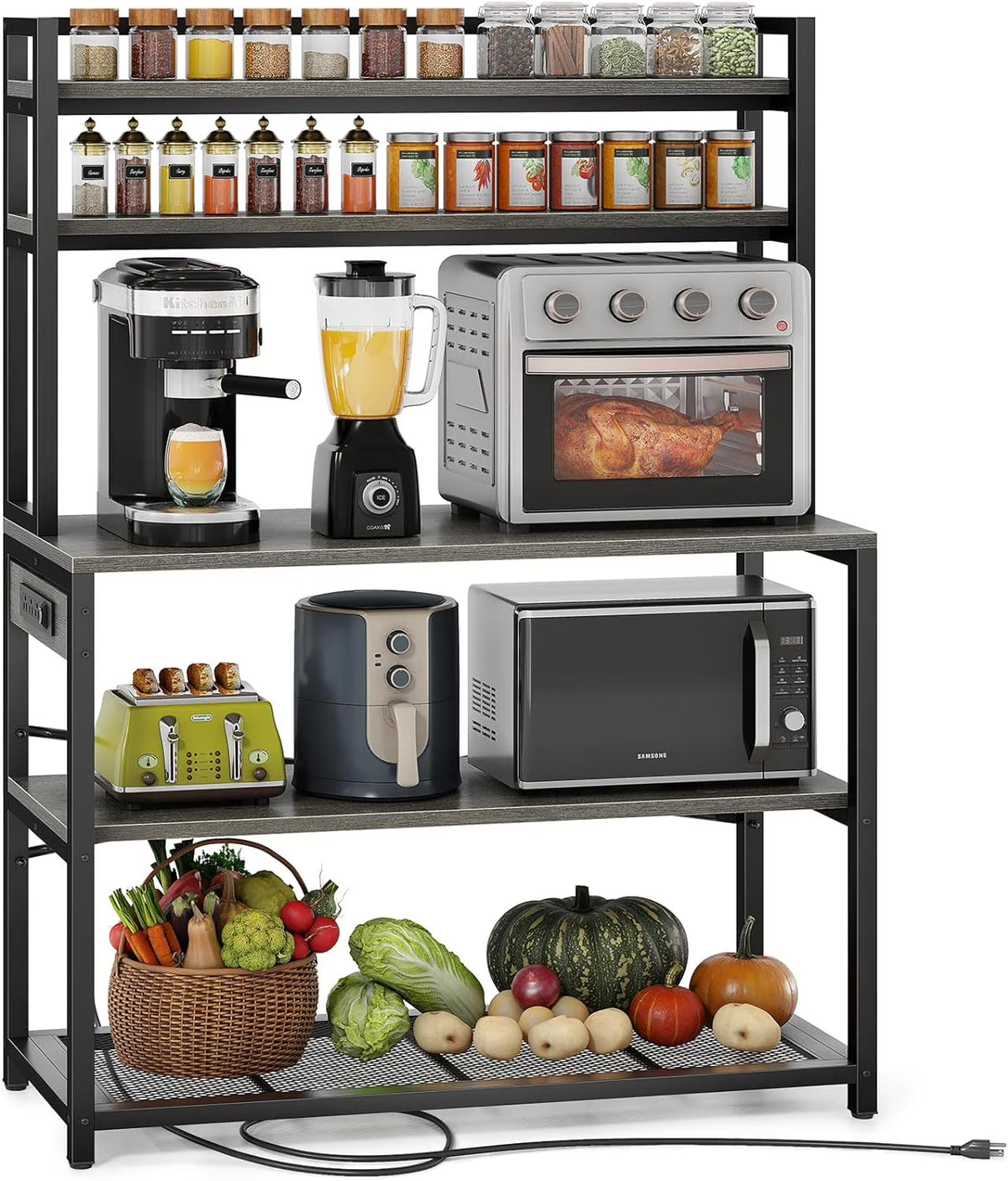 39.4 Inch Wide 5 Tiers Bakers Rack with 3 Power Outlets K880536