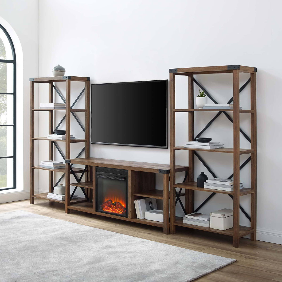 Metal Accent Wall with 60" Fireplace Console D528228