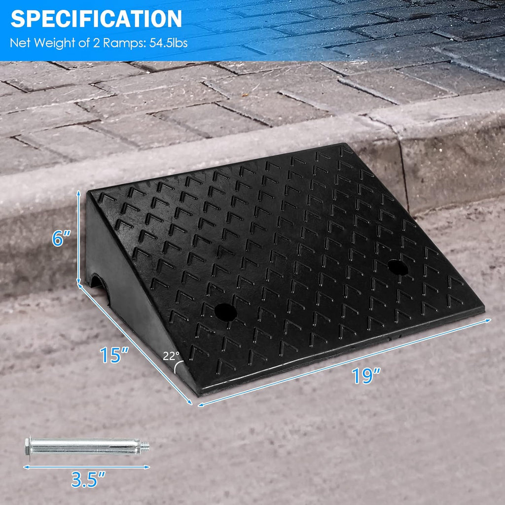 Rubber Curb Ramps, 6 H x 19 W, Pack of 2 N630