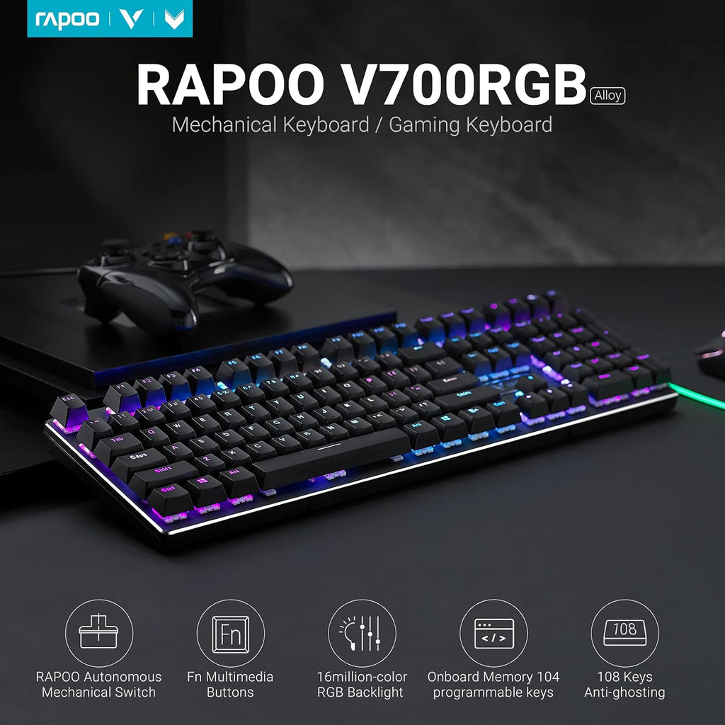 V700RGB LED Alloy Backlit Wired Mechanical Gaming Keyboard with Blue Switches, Braided Fiber Cable, Pack of 2 Q345