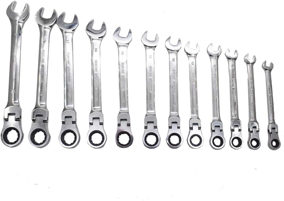 12pc 8-19mm Metric Flexible Head Ratcheting Wrench Combination Spanner Tool Set H481617