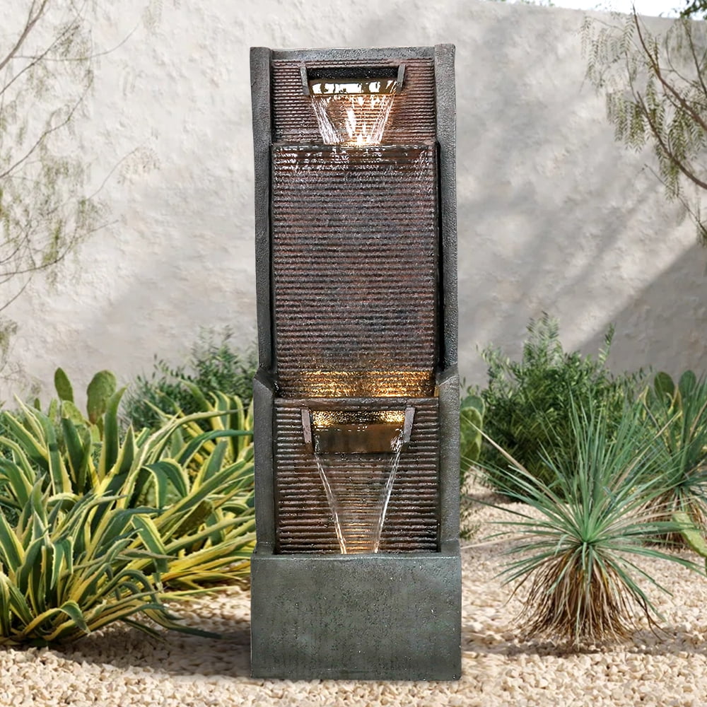 39.3” H Modern Floor-Standing Waterfall Fountain with Led Lights Q200