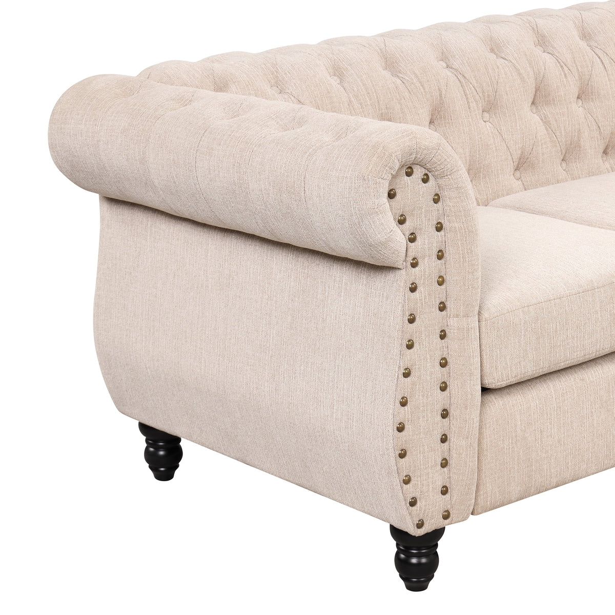 3 Seater Button Tufted Upholstered Sofa with Rolled Arms Z4547