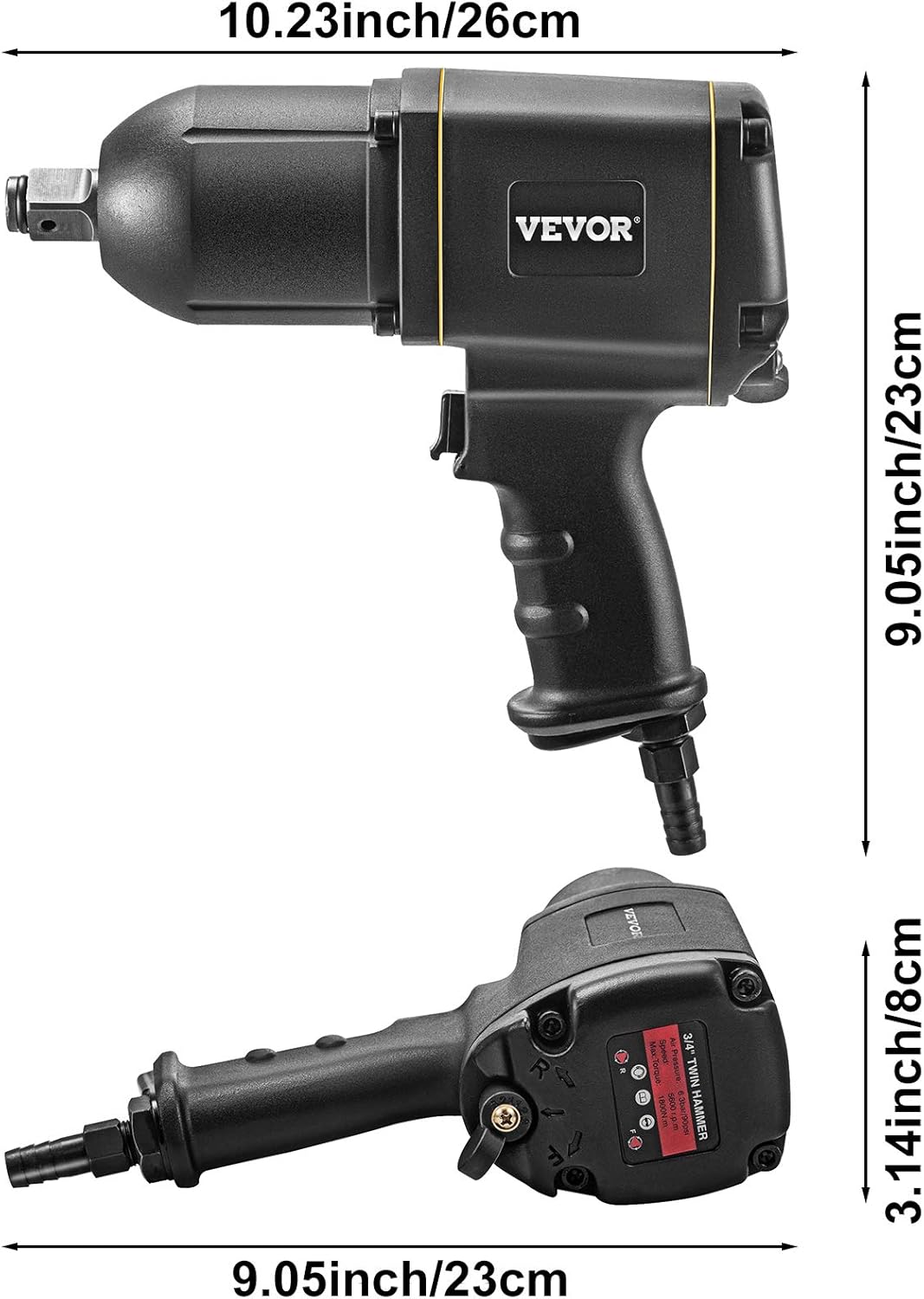 3/4 Inch Pneumatic Impact Wrench with 3-Speed Control Max 5600RPM P5049