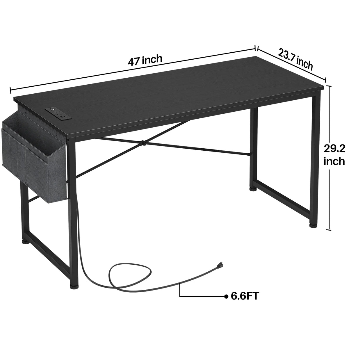 Black 47 Inch Computer Desk with Power Outlets I6591