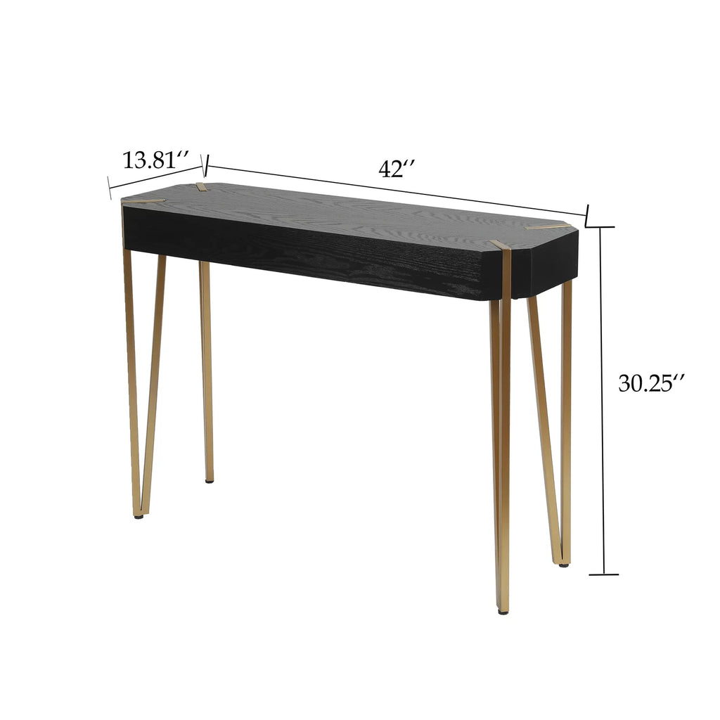 Black Wood and Gold Metal Console Table Q647519