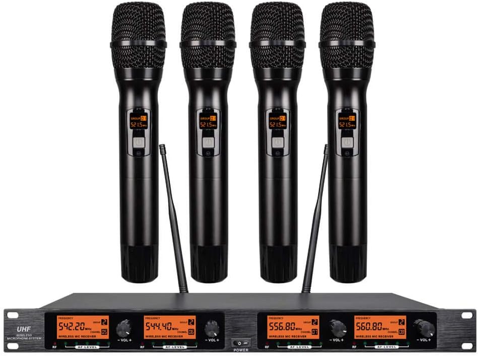UHF 4 Channel Wireless Microphone System with 4 Handheld Metal Mics K678