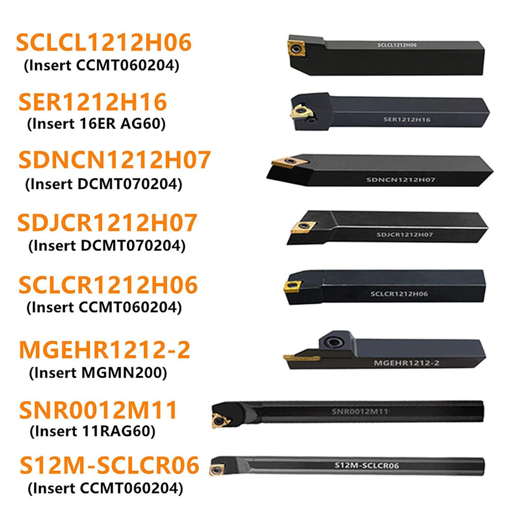 8 Sets 1/2 Shank Lathe Turning Tool Holders with Indexable Carbide Inserts A504872