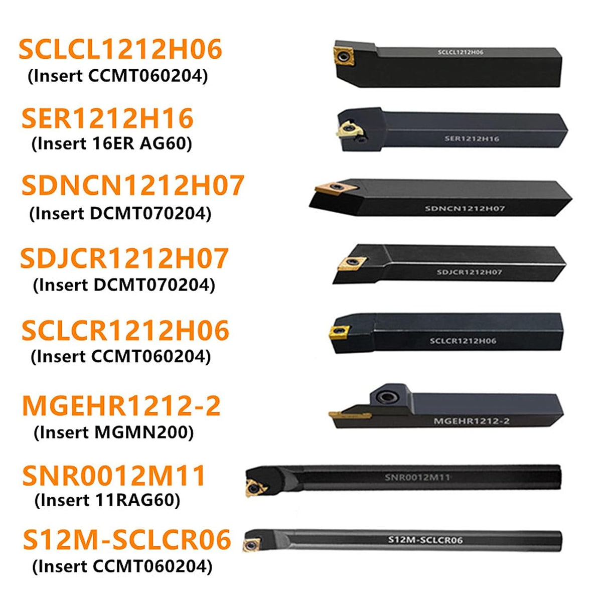 8 Sets 1/2 Shank Lathe Turning Tool Holders with Indexable Carbide Inserts A504872