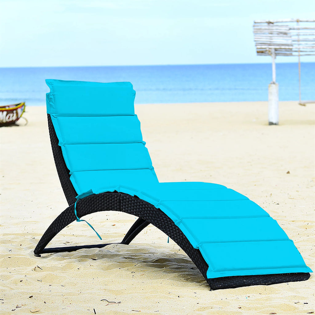 Folding Patio Rattan Lounge Chair Chaise Cushioned Red E256767