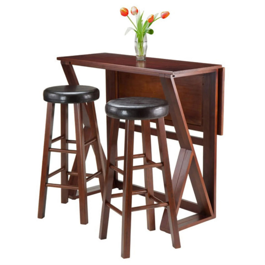 3-Pc Drop Leaf High Table with 2 Cushion Round Seat Stools F201