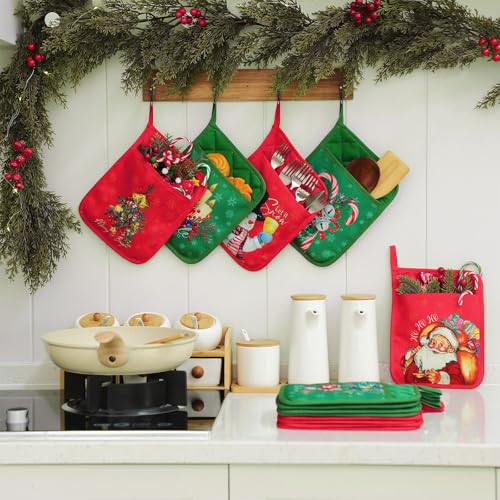 12 Pcs Christmas Pot Holders with Pocket Red and Green Heat Resistant Oven Mitts Z382378