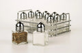 Silver Stainless Steel Mini Glass S and P Shakers with Rack Set of 12 F856595