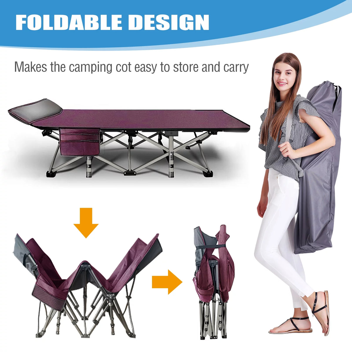 Portable Folding Camping Cot with Pearl Mattress and Carry Bag M555507