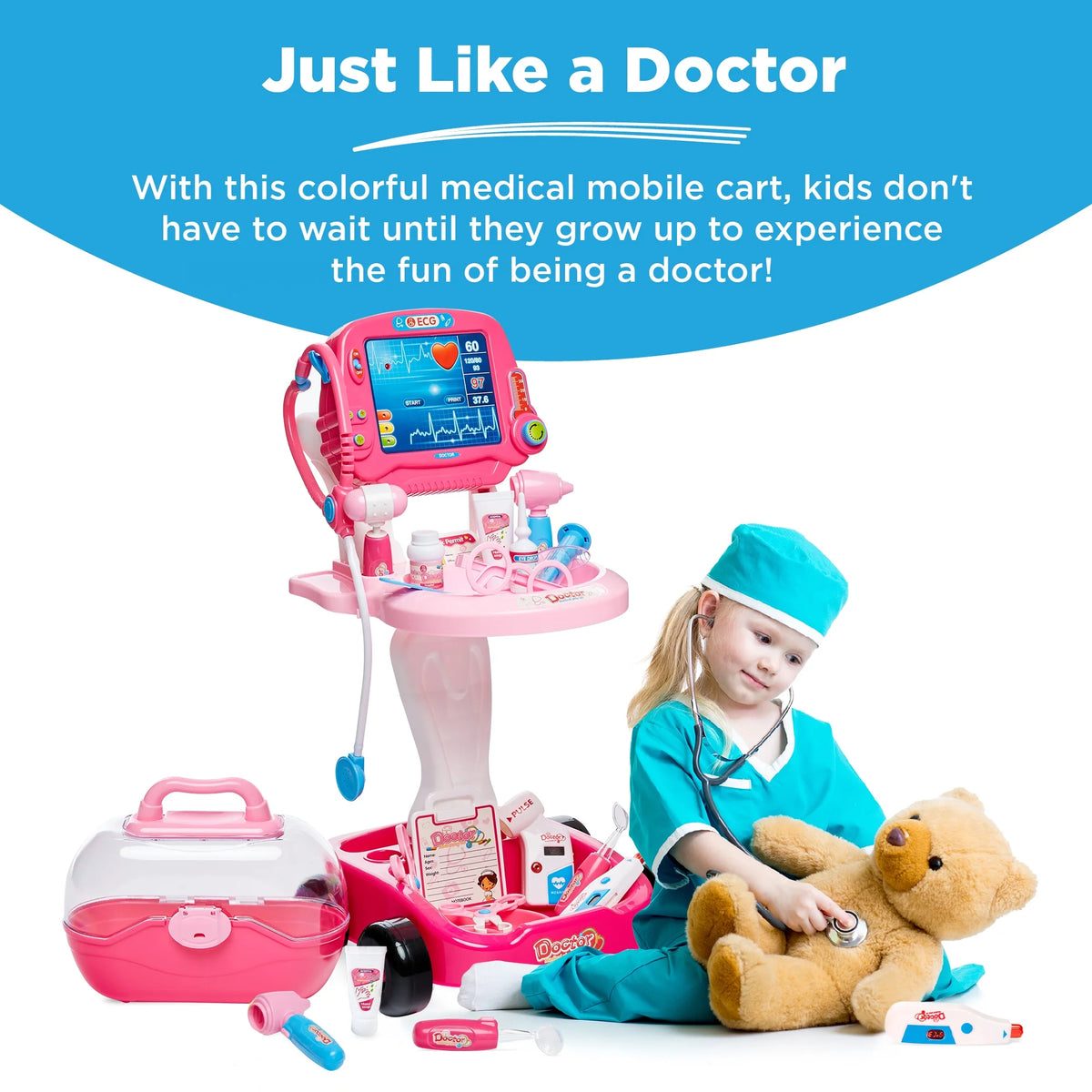Pink Pretend Medical Station Set with Carrying Case P3947