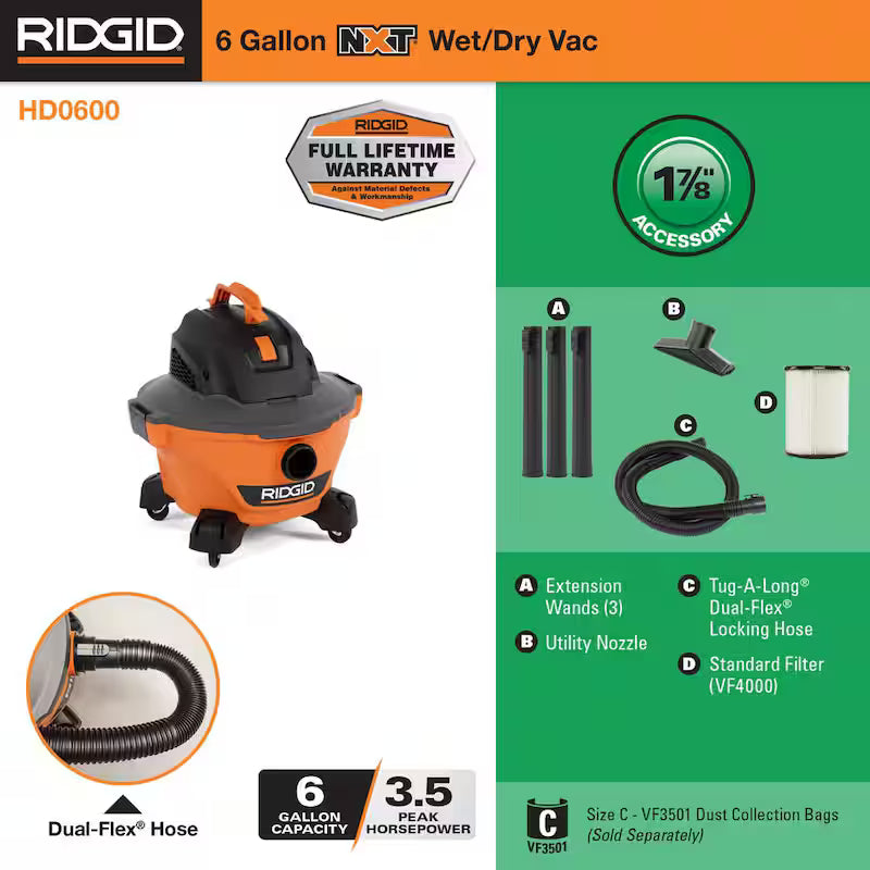 6 Gallon Wet/Dry Shop Vacuum with Hose and Accessories N73828