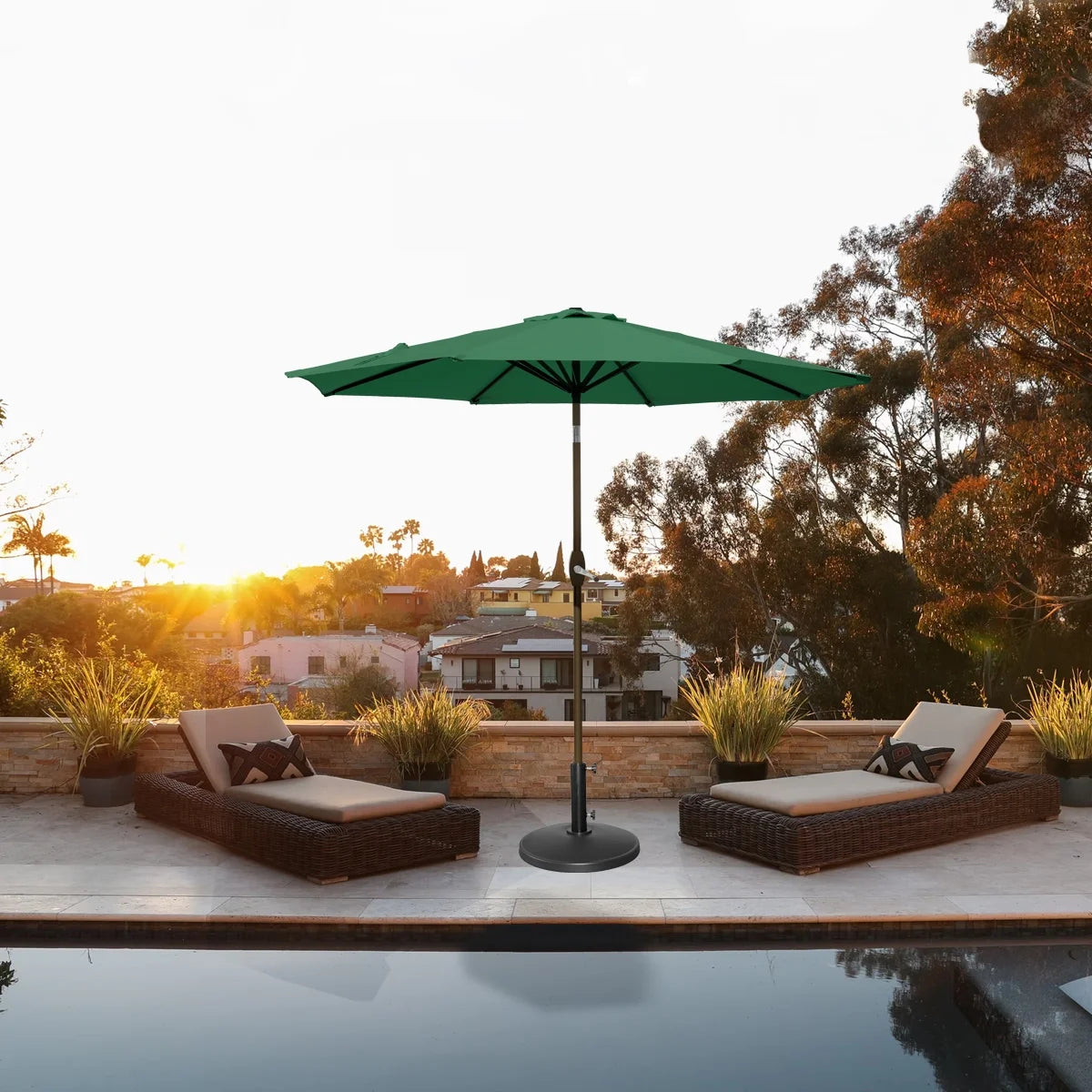 9 Ft Patio Umbrella with Round Resin Base I413