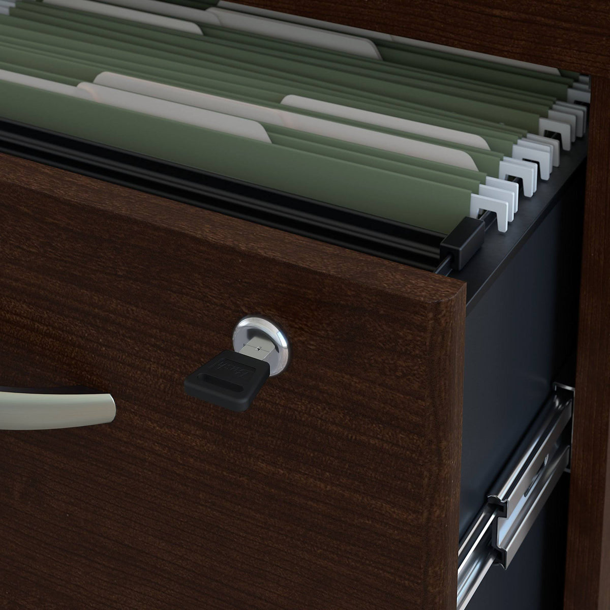 Mocha Cherry Office Desk with Mobile File Cabinet L71759