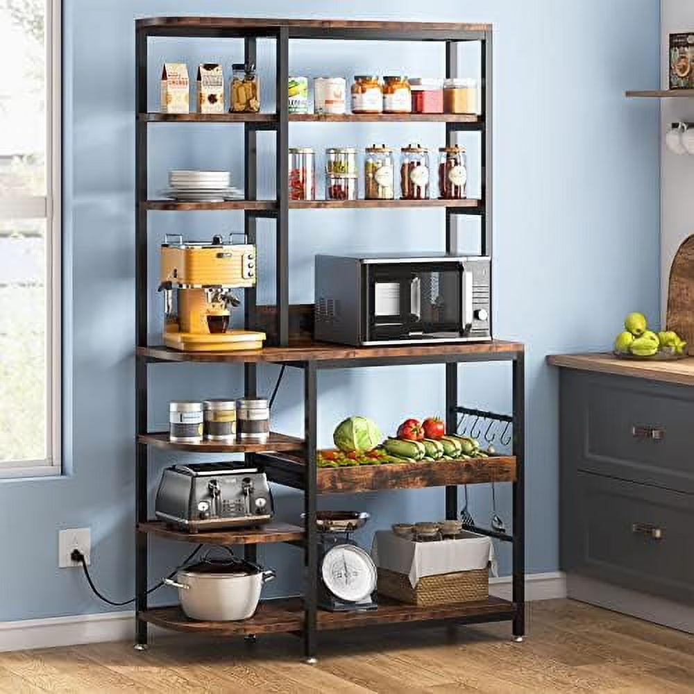 10-Tier Microwave Oven Stand with Power Outlets and Pull-Out Drawer Y78705