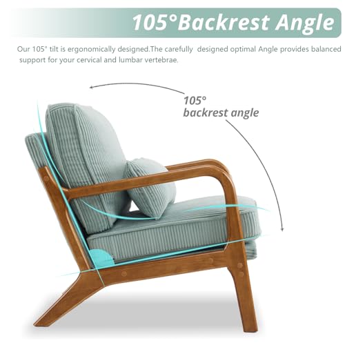 Teal Corduroy Upholstered Accent Chair with Pillow L736