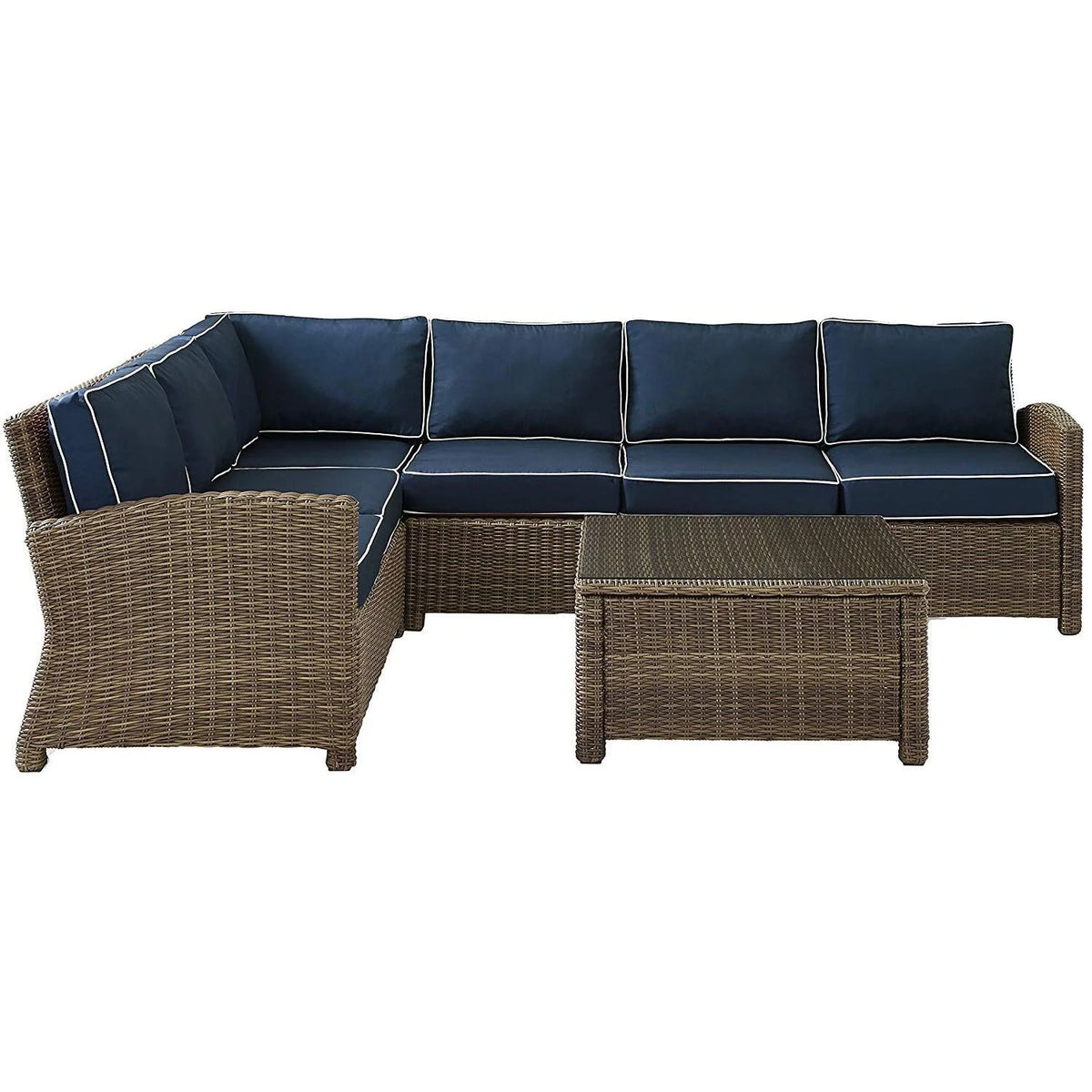 5 Pc Outdoor Wicker Sectional Set with Glass Top Coffee Table Q689265