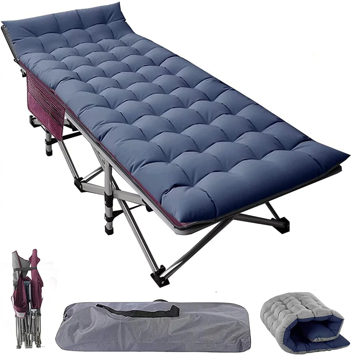 Portable Folding Camping Cot with Pearl Mattress and Carry Bag M555507