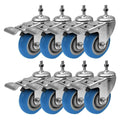 4 inch Blue Caster Wheel with Brake Dual Locking Threaded Stem Mount Polyurethane Wheel B395