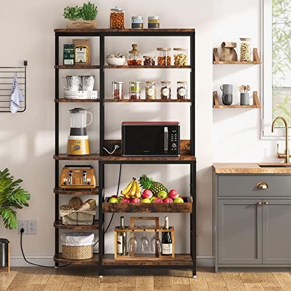 10-Tier Microwave Oven Stand with Power Outlets and Pull-Out Drawer Y78705