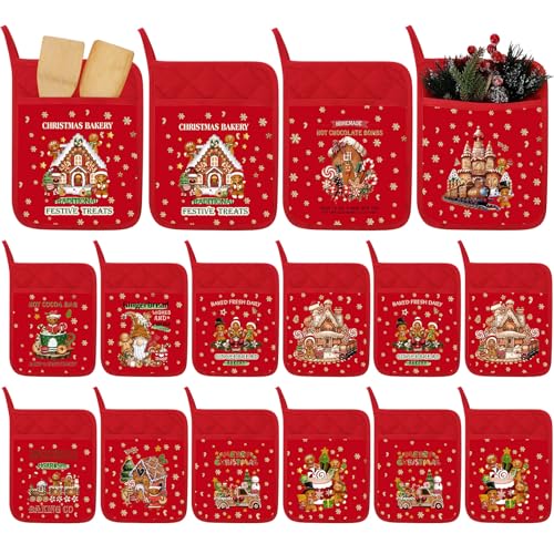 12 Pcs Christmas Pot Holders with Pocket Red and Green Heat Resistant Oven Mitts Z382378