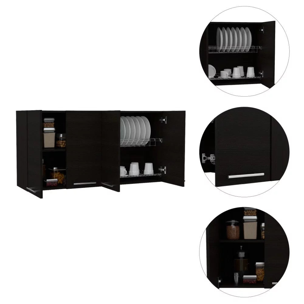 Black Wengue Finish Four Doors Kitchen Cabinet C32655