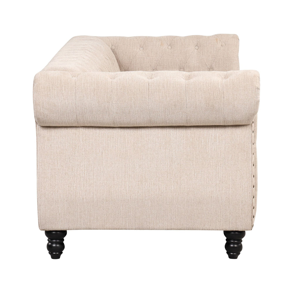 3 Seater Button Tufted Upholstered Sofa with Rolled Arms Z4547