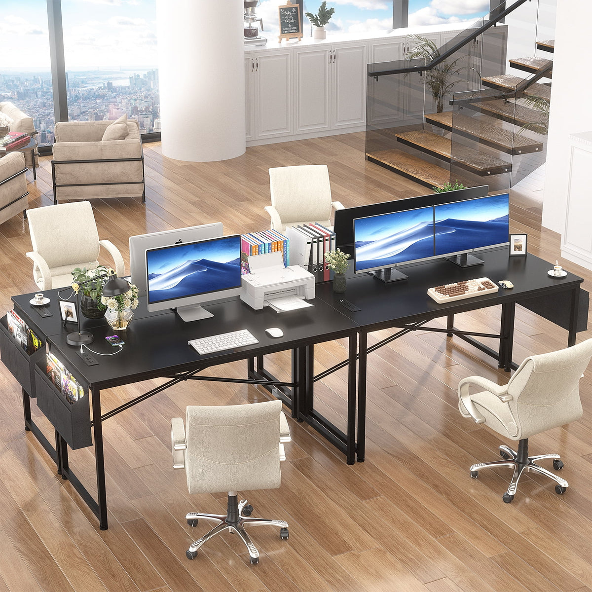Black 47 Inch Computer Desk with Power Outlets I6591